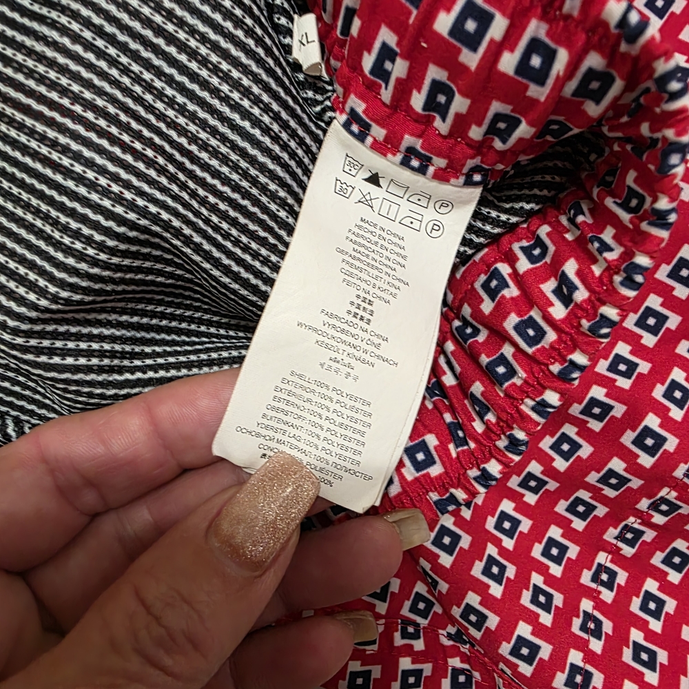 Men's Red Patterned Swim Trunks with Drawstring - Picture 6 of 6